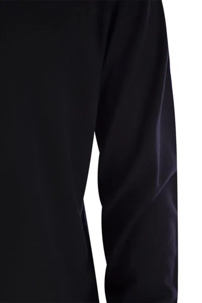 Fedeli Man Black Cashmere Pullover With Round-neck In Night Blue