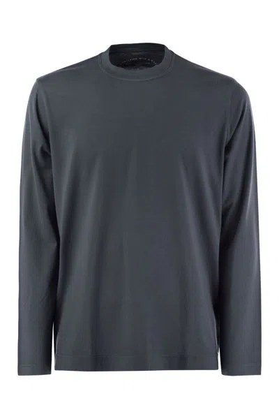 Fedeli Giza Cotton Crew-neck T-shirt In Avio