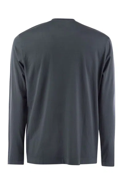 Fedeli Giza Cotton Crew-neck T-shirt In Avio