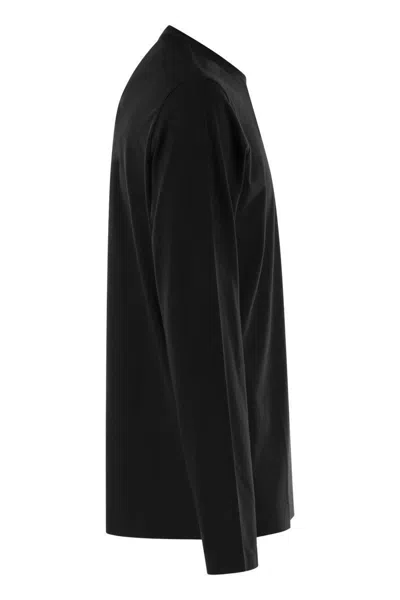 Fedeli Long-sleeved Crew-neck T-shirt In Black