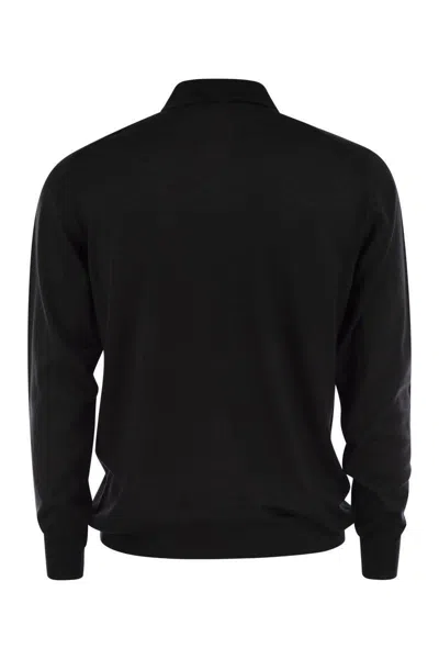 Fedeli Three-button Virgin Wool Polo Shirt In Black