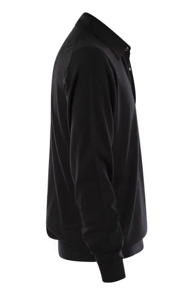 Fedeli Three-button Virgin Wool Polo Shirt In Black