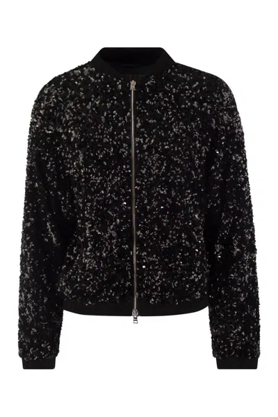 Herno Women's Bomber Jacket With Sequins In Bluette