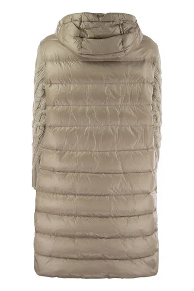 Herno Elegant Long Down Jacket With Wool-textured Sleeves In Beige
