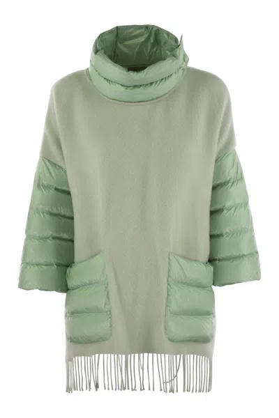 Shop Herno Wool Poncho With Down Details In Green