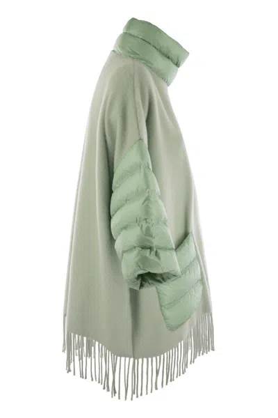 Shop Herno Wool Poncho With Down Details In Green