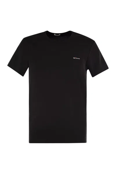 Shop Kiton Stretch Cotton T-shirt With Embroidered Logo In Black