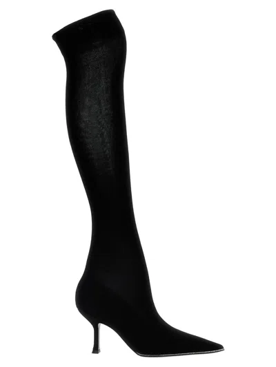 René Caovilla Knee Length Knit Boots With Stiletto Heel In Black