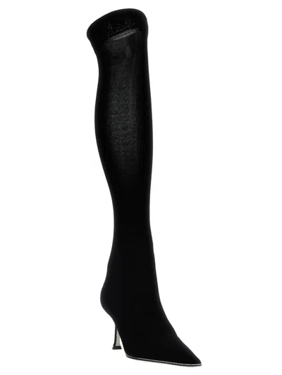René Caovilla Knee Length Knit Boots With Stiletto Heel In Black