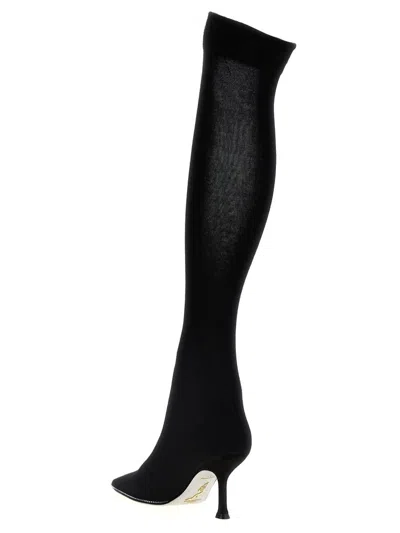 René Caovilla Knee Length Knit Boots With Stiletto Heel In Black