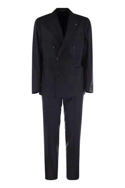 Tagliatore Wool And Cashmere Double-breasted Suit In Blue