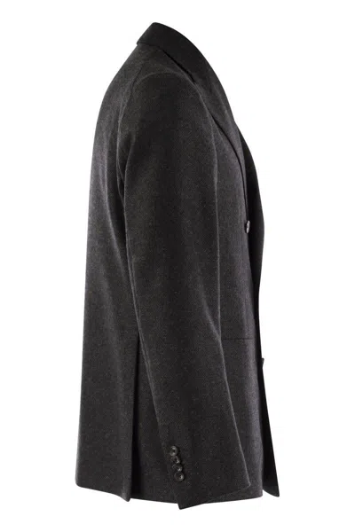 Tagliatore Blue Double-breasted Jacket With Patch Pockets In Anthracite
