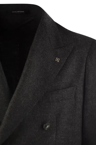Tagliatore Blue Double-breasted Jacket With Patch Pockets In Anthracite