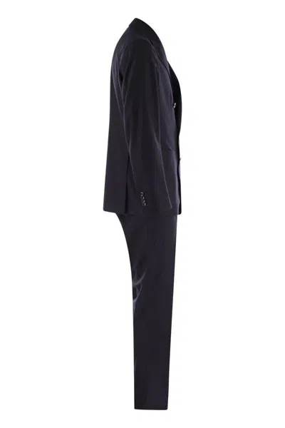 Tagliatore Wool And Cashmere Double-breasted Suit In Blue