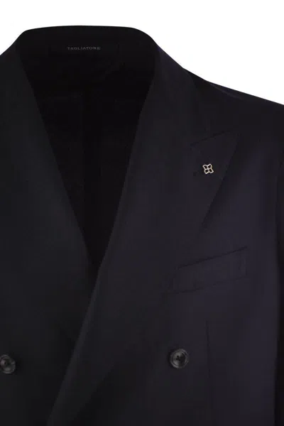Tagliatore Wool And Cashmere Double-breasted Suit In Blue