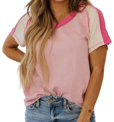 LITTLE DAISY CLOSET COLOR BLOCK KNIT SHIRT IN PINK 