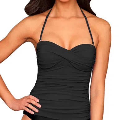 Kallure Twist Front Bandeau Tankini Top In Black In Black
