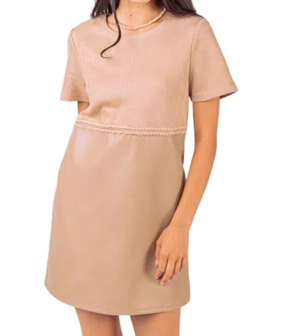 Very J Suede & Leather Mini Dress In Beige In Beige