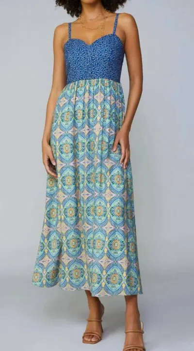 CURRENT AIR CONTRAST QUILTED MAXI DRESS IN NAVY MULTI 