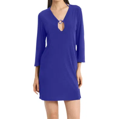 Jordan Taylor 3/4 Sleeve Keyhole Dress In Blue In Blue