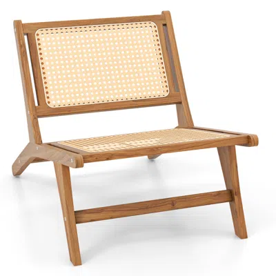 Hivvago Teak Wooden Chair With Handwoven Rattan Seat And Backrest