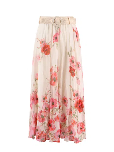 Shop Zimmermann Cotton And Silk Skirt With Floral Print