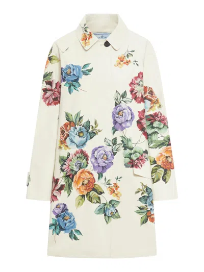 Prada Grey Floral-print Single-breasted Coat In Nude & Neutrals