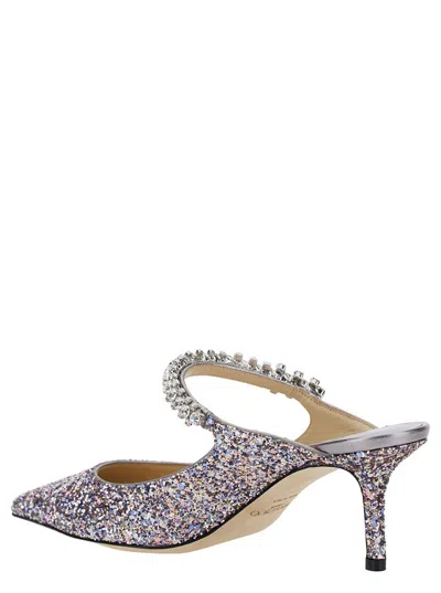 Shop Jimmy Choo 'bing 65' Multicolor Sabot With Crystal Strap In Leather Woman In Grey