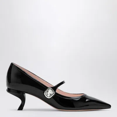 Roger Vivier Virgule 55 Crystal-embellished Patent-leather Mary Jane Pumps In Black