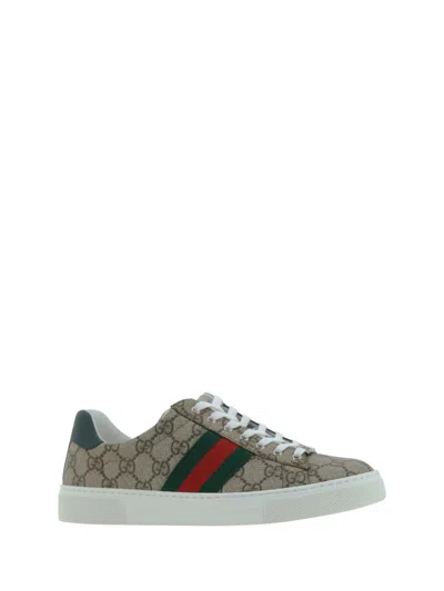 Gucci Ace Gg Supreme Bee-print Monogrammed Sneakers In Beige