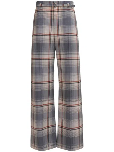 Shop Marni Checked Trousers With Belt In Multicolour