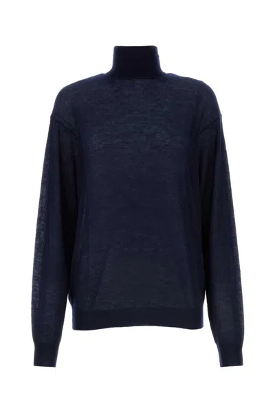 Prada Navy Blue High Neck Sweater In Blue