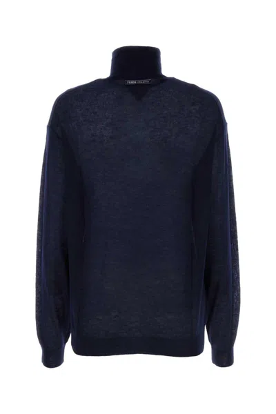 Prada Navy Blue High Neck Sweater In Blue