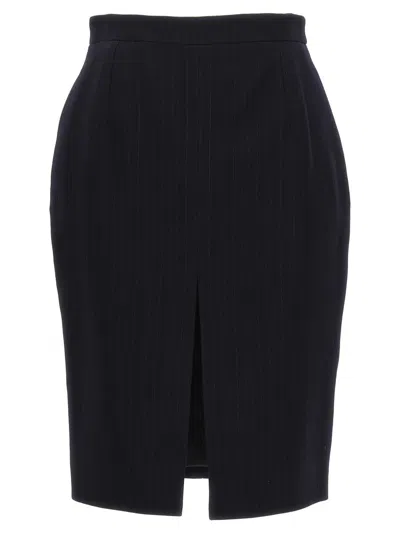 Shop Saint Laurent Slit Pencil Skirt In Gray