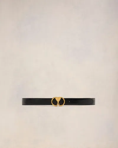 Ami Alexandre Mattiussi Ami De Coeur-buckle Leather Belt In Black/ Vibrated Brass