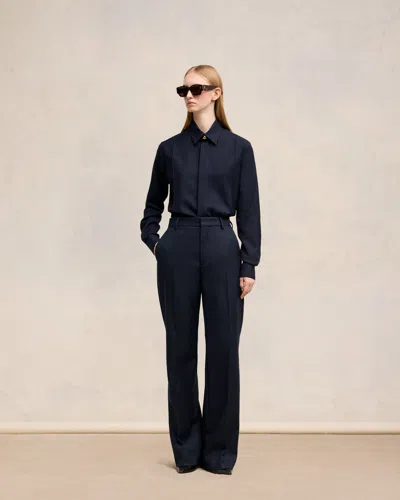 Ami Alexandre Mattiussi Pintuck Shirt Blue In Navy Blue
