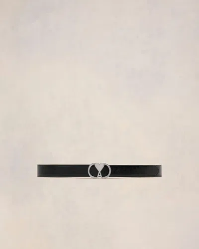 Ami Alexandre Mattiussi Ami De Coeur-buckle Leather Belt In Black/ Vibrated Silver