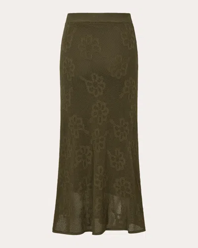 Cecilie Bahnsen Embroidered Floral Knit Skirt In Green
