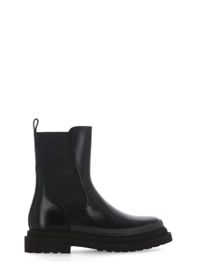 Brunello Cucinelli Bead-embellished Leather Chelsea Boots In Black