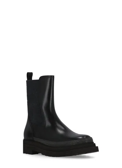 Brunello Cucinelli Bead-embellished Leather Chelsea Boots In Black