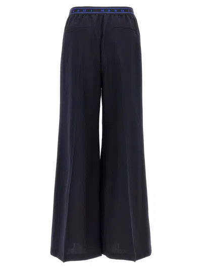 Shop Marni Logo Trousers In Blue