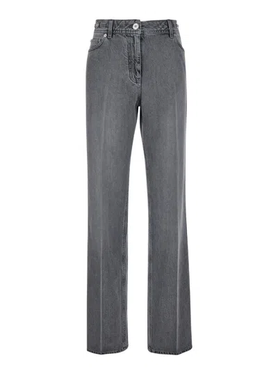 Shop Versace Grey Five-pocket Straight Jeans In Cotton Denim Woman