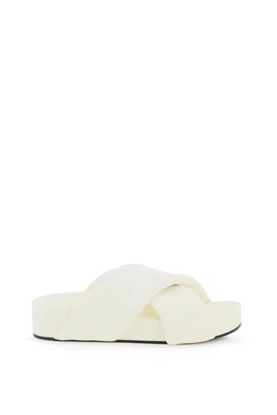 Jil Sander White Cross Strap Slides In Bianco