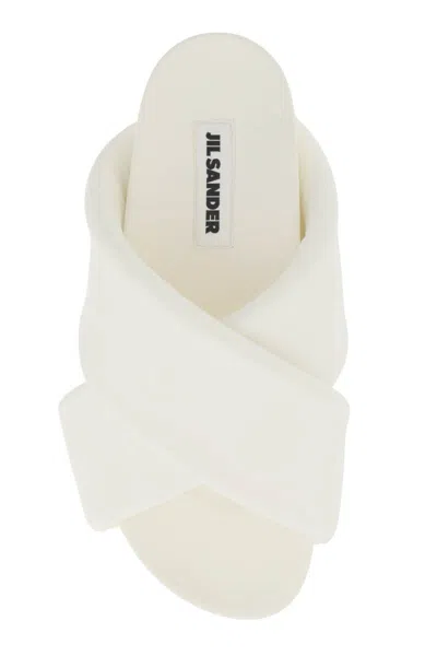 Jil Sander White Cross Strap Slides In Bianco