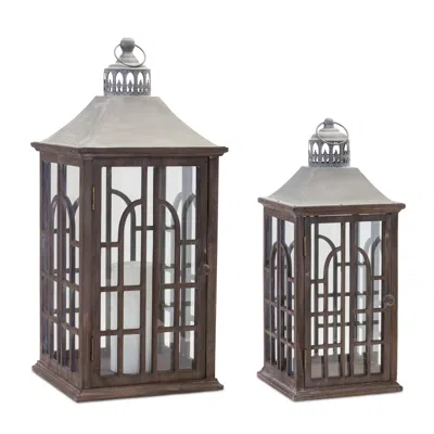 Houzbling Lantern (set Of 2) 22.5"h, 29"h Wood/glass