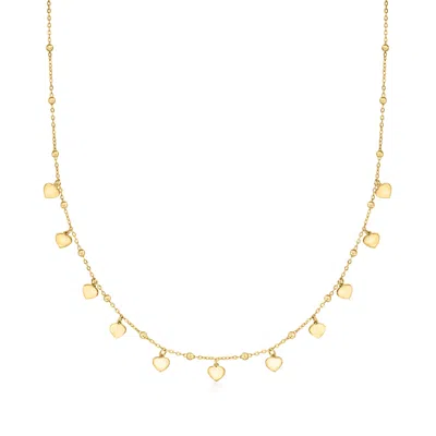 Ross-simons Italian 18kt Yellow Gold Heart And Bead Station Necklace In Gold