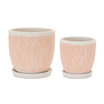 Houzbling Pot W/saucer (set Of 2) 4"d X 4.5"h, 5.5"d X 5.5"h Cement