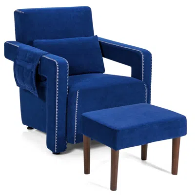 Hivvago Modern Berber Fleece Single Sofa Chair With Ottoman And Waist Pillow-blue