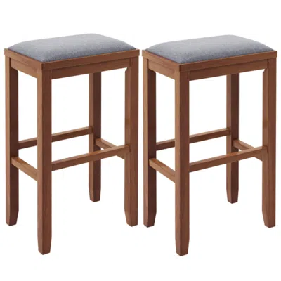 Hivvago 2 Pieces 31 Inch Upholstered Bar Stool Set With Solid Rubber Wood Frame And Footres-brown