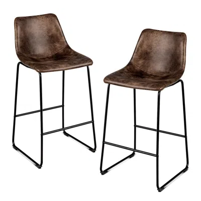 Hivvago Set Of 2 Bar Stool Faux Suede Upholstered Chairs-brown